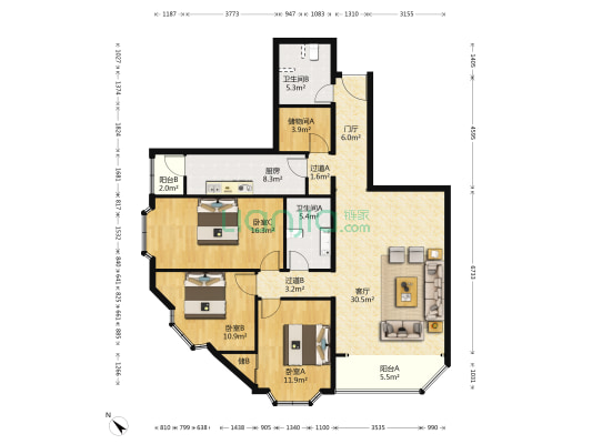 风景线 3室1厅2卫 151平方