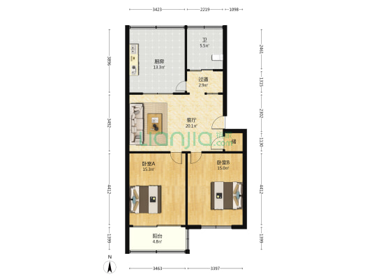 城南绿苑 2室1厅1卫 88平方