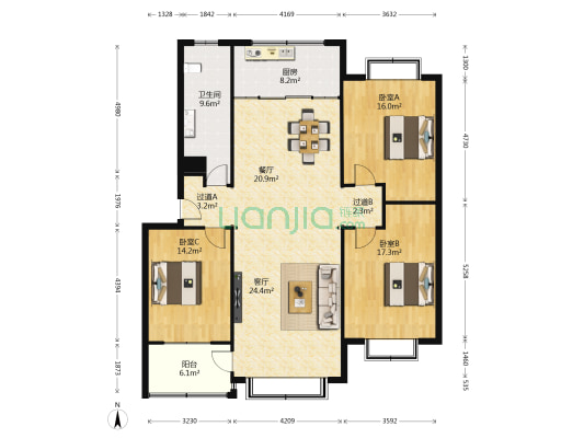 人民西路57号院 3室2厅1卫 136平方