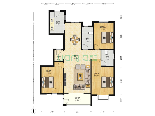 逸景园 3室1厅2卫 160平方