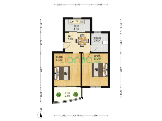 步云花苑 2室1厅1卫 68平方