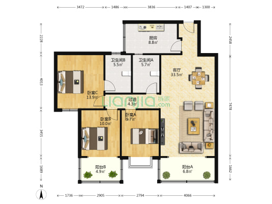 玉双路10号 3室1厅2卫 119平方