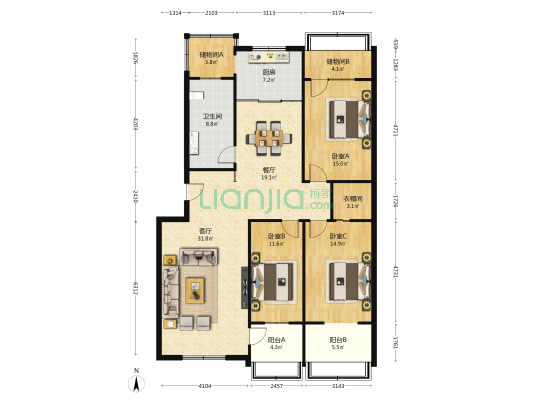 柳泉路156号院 3室2厅1卫 160平方