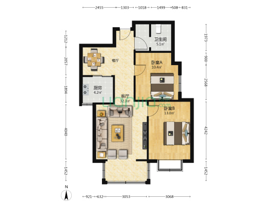 天佑苑 2室1厅1卫 91平方
