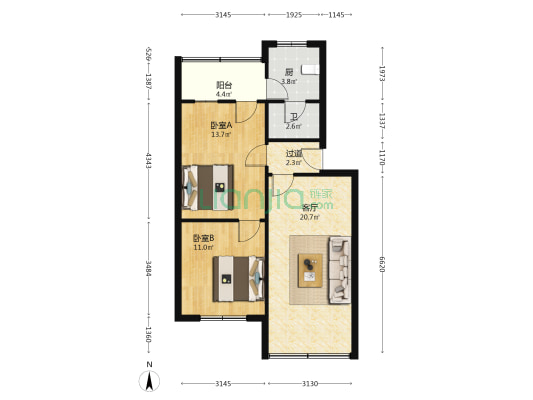 黔灵西路205号 2室1厅1卫 61平方