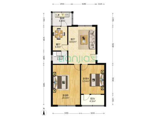 人民西路16号院 2室2厅1卫 85平方