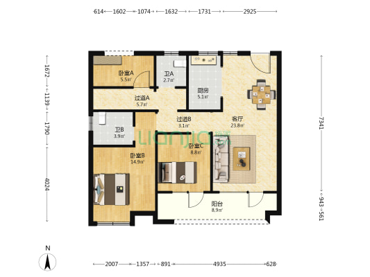 东方时尚中心·海语东方 3室1厅2卫 105平方