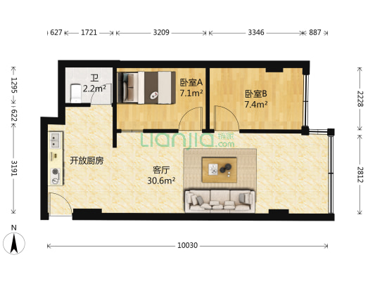 富丽家园康信楼 2室1厅1卫 57平方