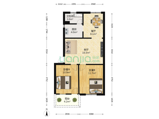 南宁真龙烟草宿舍 2室2厅1卫 67平方