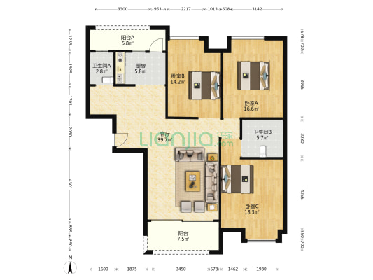 御景东方一期 3室1厅2卫 138平方
