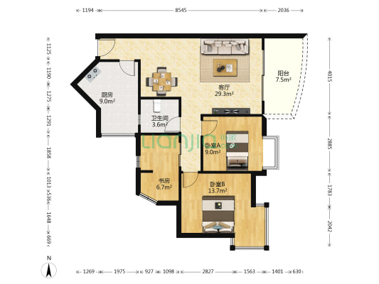 升辉雅舍 3室1厅1卫 89平方