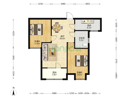 汉江水畔文萃府 2室1厅1卫 90平方
