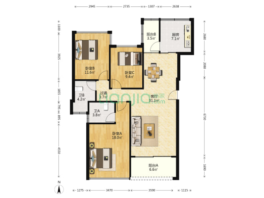 大翼龙苑 3室1厅2卫 112平方