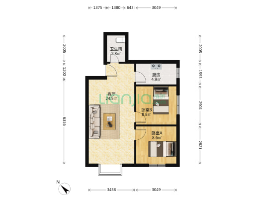 康馨苑 2室1厅1卫 63平方