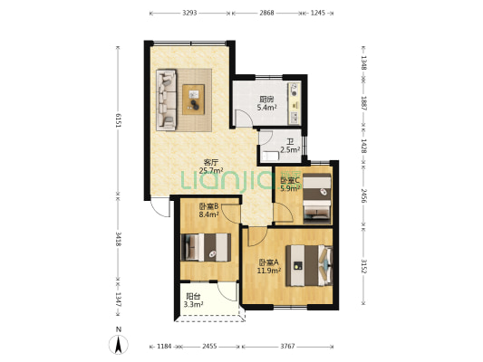 杏花村 3室1厅1卫 78平方