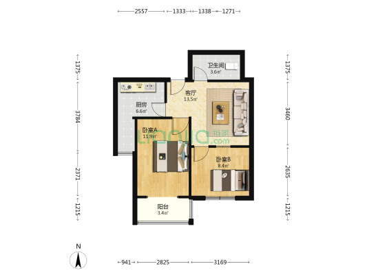 通德紫垣 2室1厅1卫 72平方