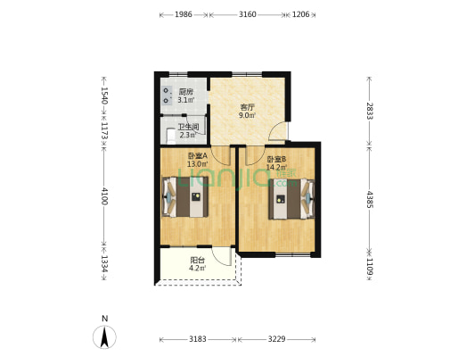 梅园小区一区 2室1厅1卫 48平方
