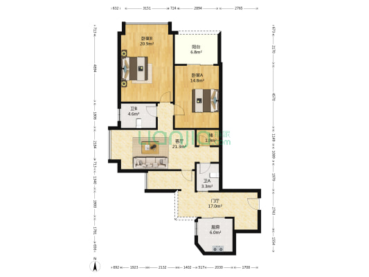 恒大雅苑 2室1厅2卫 101平方