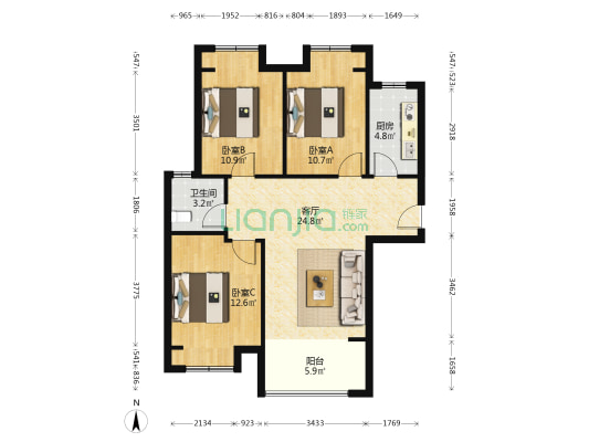 荣盛鹭岛北苑 3室1厅1卫 92平方