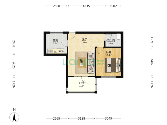 华鹊里 1室1厅1卫 52平方