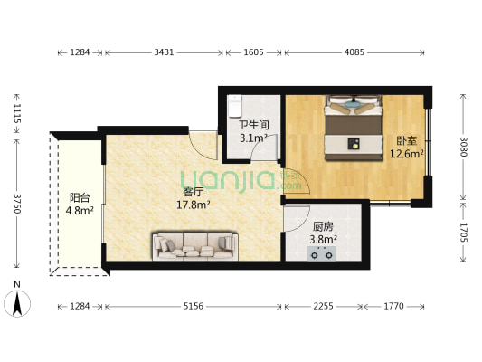 鼎洪怡苑 1室1厅1卫 52平方