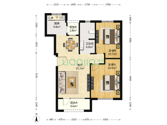 金石茗苑 2室1厅1卫 85平方