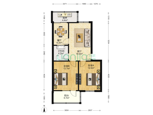 纺建路8号 2室2厅1卫 82平方