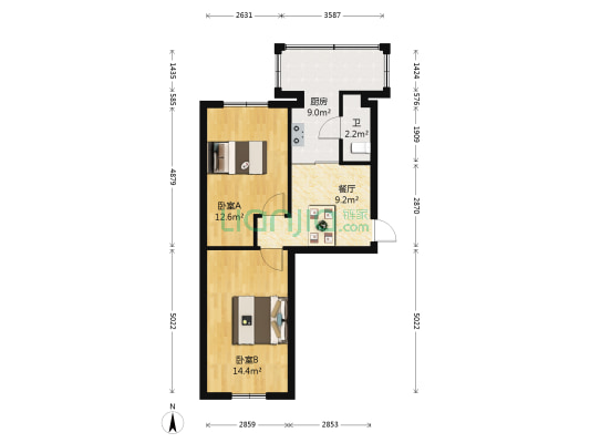 大正小区 2室1厅1卫 58平方