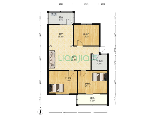 和平苑小区 3室2厅1卫 105平方