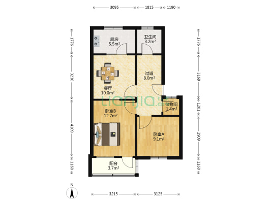 电气学院生活区 2室1厅1卫 66平方