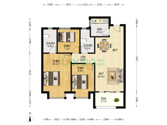 青云公馆 3室1厅2卫 103平方