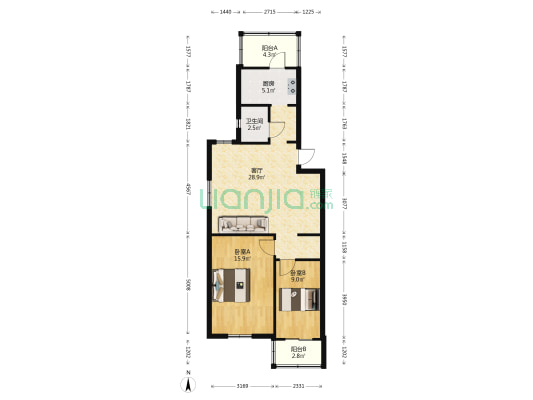 福居公寓北区 2室1厅1卫 87平方