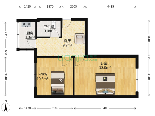 石油库家属楼 2室1厅1卫 58平方