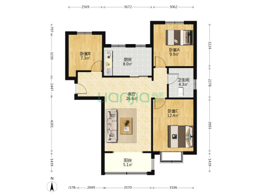 好楼层，采光好，全天都能进光，小区楼间距长，绿化高-户型图
