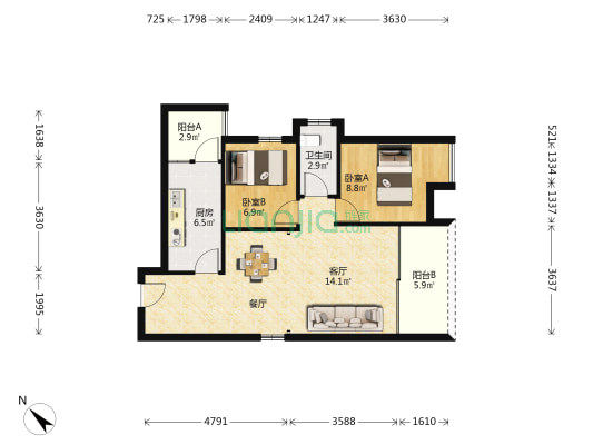 英煌新座 2室2厅1卫 79平方