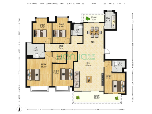 大唐印象 5室1厅3卫 163平方