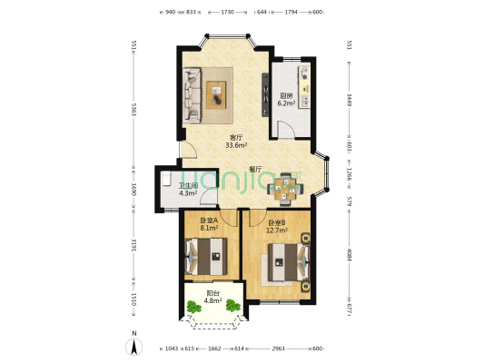 华林金磊花园 2室1厅1卫 82平方