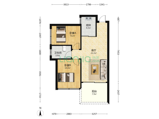 紫园 2室1厅1卫 70平方