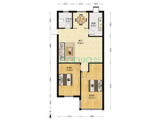 博大精品花园 2室1厅1卫 98平方