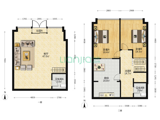 东亚翰林世家公寓 2室1厅2卫 58平方