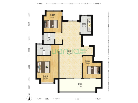 尚泽臻园 3室1厅2卫 106平方
