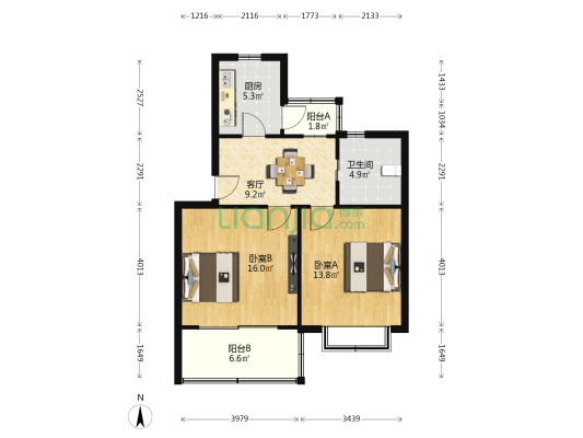 莲泰苑 2室1厅1卫 68平方
