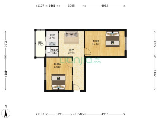 金沙江街39甲 2室1厅1卫 60平方