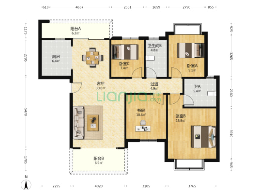 岭福家苑 4室1厅2卫 142平方