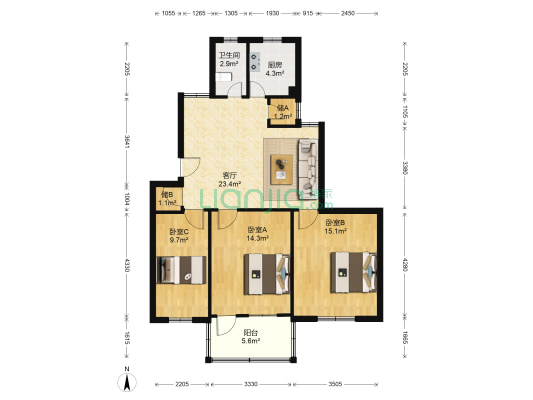 锦绣苑(亭湖区) 3室1厅1卫 92平方