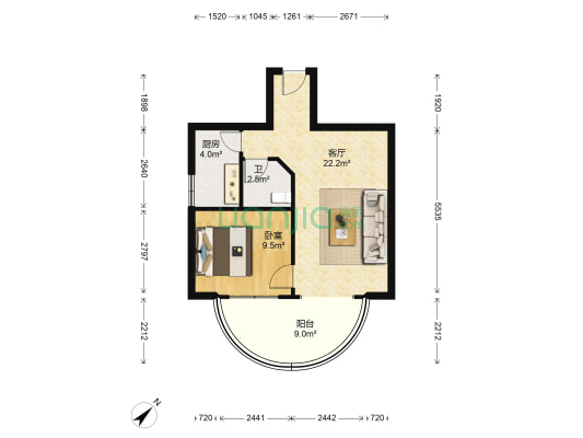 晋渝城市彩园 1室1厅1卫 66平方