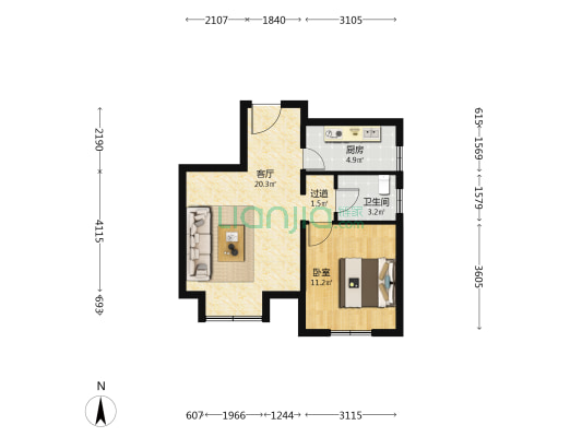 次渠北里一区 1室1厅1卫 58平方