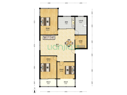 环城南路 4室1厅1卫 135平方