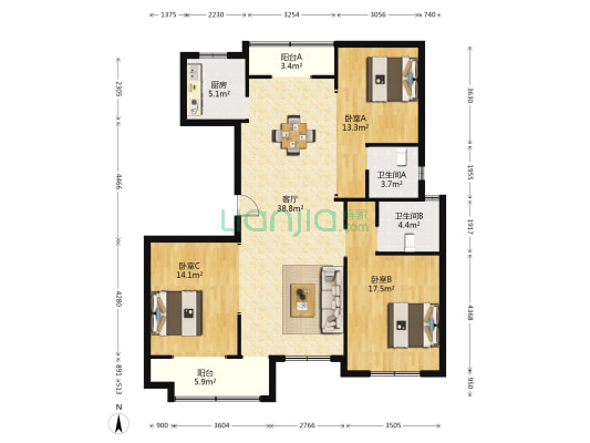江城家园北区 3室1厅2卫 147平方