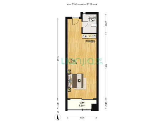 缤纷亚洲 1室0厅1卫 58平方